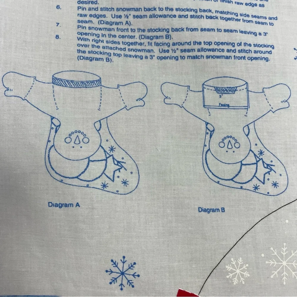 Vintage Cut and Sew Christmas Stocking 3-D Snowman Snow Buddies Kid Project #K23